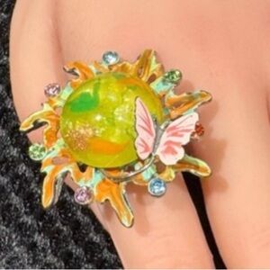 Whimsical Butterfly & Orb Fairy Core Statement Ring